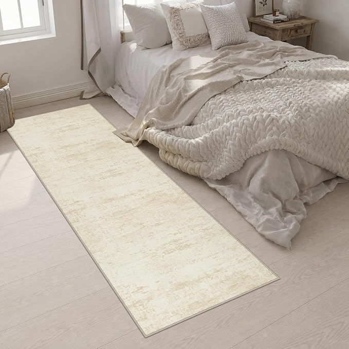 2.6x10 Washable Runner Rug:Modern Abstract Indoor Soft Carpet Beige | For Hallway, Bedroom, Kitchen, Laundry, Bathroom,Door Mat,Modern Abstract,Machine washable,Non-Slip,Stain Resistant,Indoor
