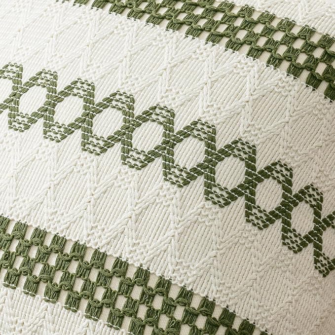 MIULEE Set of 2 Moss Green Boho Decorative Pillow Covers 18x18 Inch | Farmhouse Couch Throw Pillows, Modern Cotton Cushion Covers, Macrame Woven Spring Decor for Bed Sofa Chair