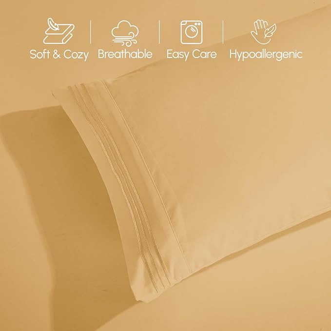 Elegant Comfort Luxurious 1500 Premium Hotel Quality Microfiber 4-Piece Sheet Set, 18-24 Inches Deep - Extra Deep Pocket Sheets - Ultra Soft 4PC Deep Pocket Sheets, Queen, Camel-Gold