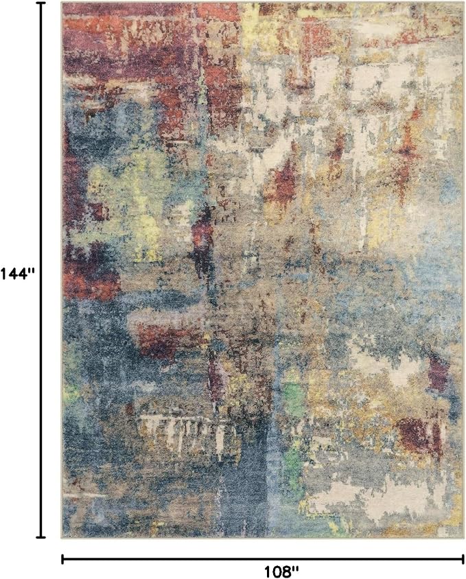 Lahome Modern Abstract 9x12 Area Rugs for Bedroom, Washable Living Room Rug for Bedroom Low Pile Non Slip, Red Soft Indoor Accent Carpet for Dining Room Table Home Decor Use