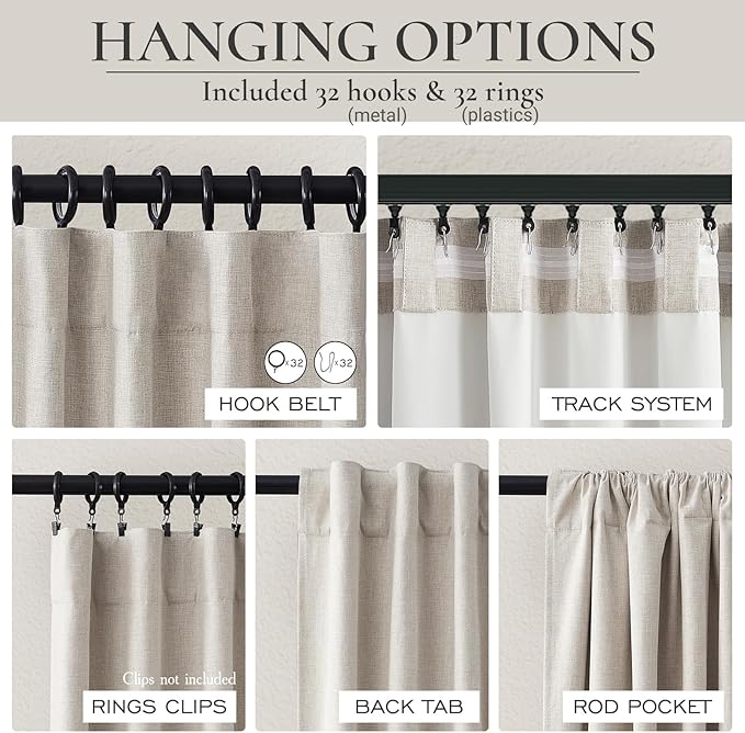 QJmydeco 78 Inch Closet Curtains for Open Closet Doors Sliding Panels, Blackout Curtains for 80 Inches Window Heat Blocking Insulated Drapes for Summer Heat Neutral Burg for Living Room Back Tab Hook