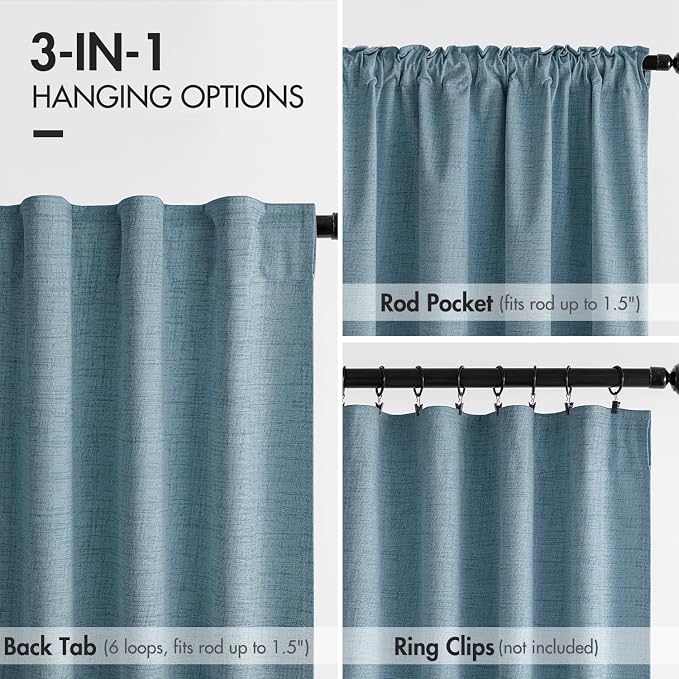 MIULEE 100% Blackout Curtains 84 inches Long Linen Curtains & Drapes for Bedroom Back Tab Living Room Darkening Full Black Out Window Curtain Panels Rod Pocket, Slate Blue, 2 Panels Set