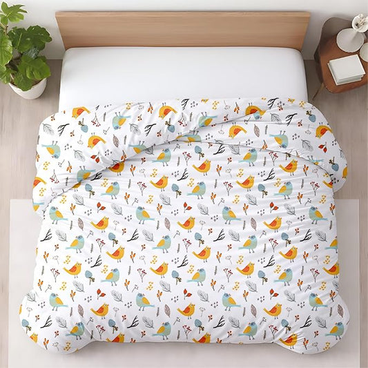 1 Pc Twin Size Duvet Cover Only -100% Egyptian Cotton 600 TC Ultra Soft Premium Durable Comforter Cover Zipper Closure & Corner Ties (Forest Birds, Twin/Twin XL 68" X 90")