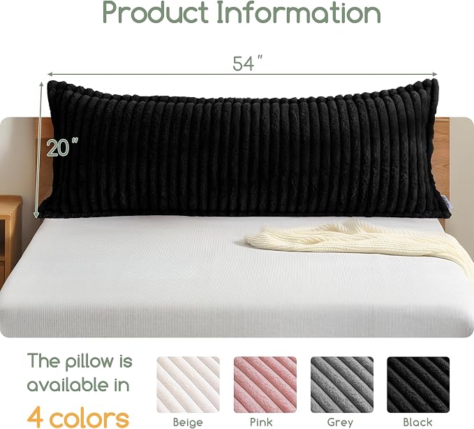 HIGOGOGO Memory Foam Body Pillow, Thickened Large Long Bed Pillow for Adults, Full Body Pillow with Removable Pillow Cover (20x54 Inch), Black