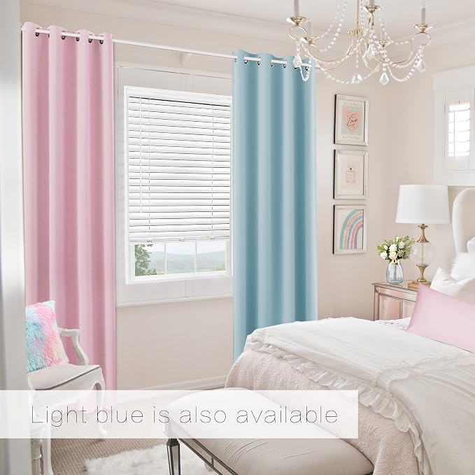 KOUFALL Bubble Gum Pink Blackout Curtains for Girls Room, Cute Light Pink Nursery Curtains Girl, Princess Black Out Girly Curtains for Kids Bedroom, 2 Panels, 52 Inch Wide x 84 Inch Long
