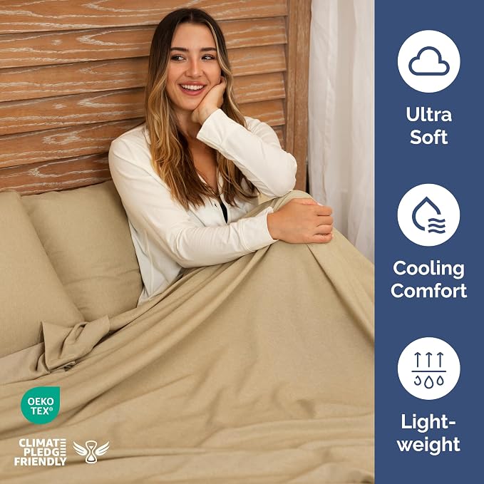 Twin Flat Sheet - Single Top Flat Sheet Only - Cooling - Heathered Tan | Hotel Luxury Top Flat Sheet Only, Ultra-Soft, Breathable & Cooling, Fade & Wrinkle Free, Easy-Care, Stain & Shrink Resistant