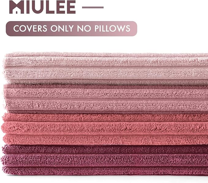 MIULEE Soft Corduroy Decorative Throw Pillow Covers Purple Pink 18x18 | Set of 4, Shabby Chic Romantic Decor, Pink Gradient Matching, Boho Farmhouse Cushion Covers for Couch Bed Sofa Living Room