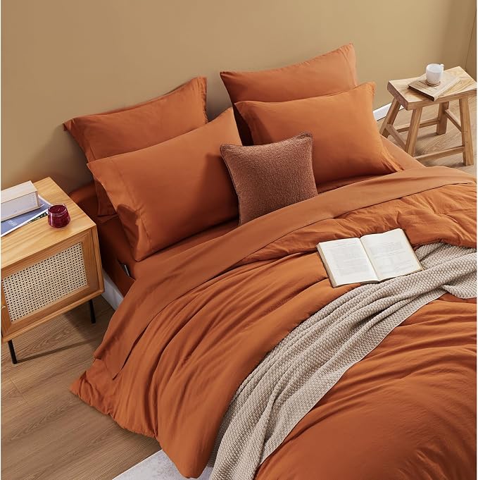 Super King Size Comforter Set- 7 Pieces Soft Bed in a Bag King Bedding Sets | Prewashed All Season Comforter with Sheets, Pillow Shams & Pillowcases,Burnt Orange
