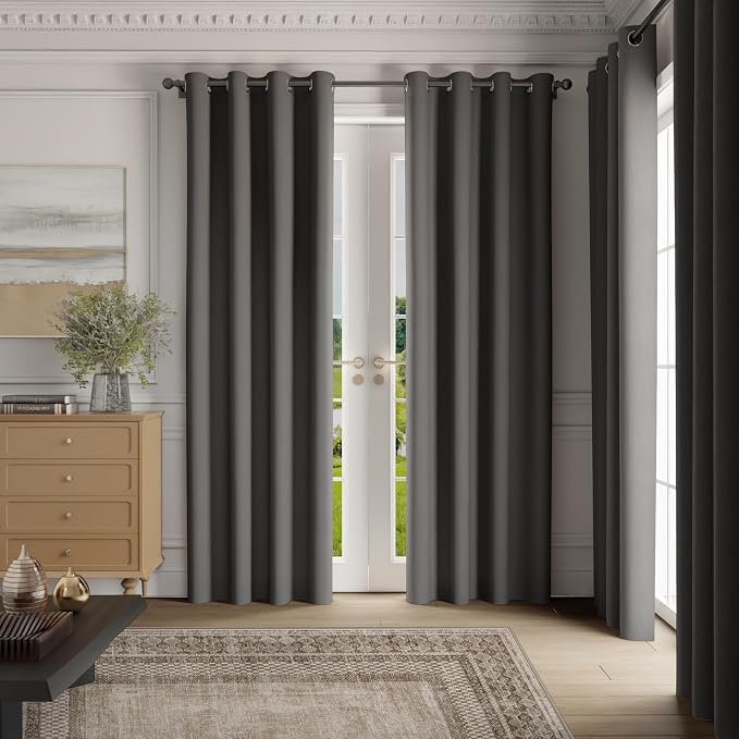 NICETOWN Grey Light Blocking Curtains 84 Inches Long 2 Panels for Living Room, Bedroom, Office Thermal Insulated Blackout Drapes Solid Grommet Noise Reducing Window Curtains, W40