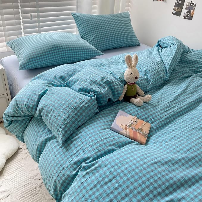 LifeTB Twin XL Comforter Set Blue Grey Gingham Comforter 3 Pieces Modern Plaid Grid Pattern Comforter Set Soft Lightweight Gingham Bedding Set Fluffy Plaid Checkered Comforter with 2 Pillowcases