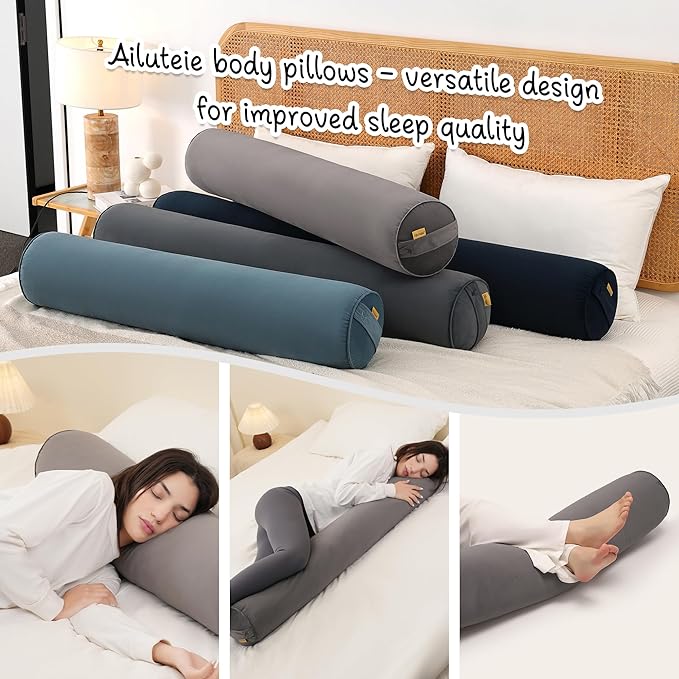 Body Pillow for Adults,Long Round Pillow,Big Cylindrical Pillow,Large Full Bolster Pillows for Side Sleepers (Steel Gray, 59"*7.87")