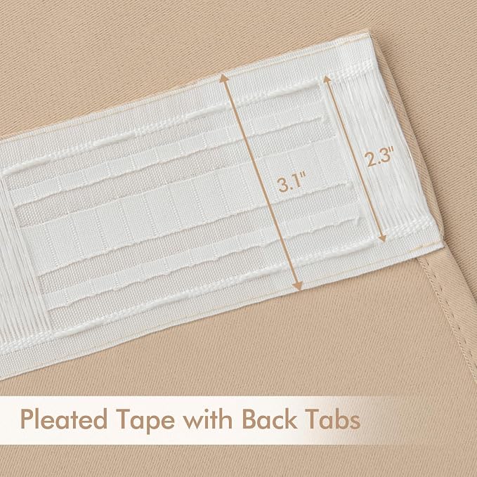 MIULEE Beige Back Tab Blackout Curtains 52x72 Inches Long 2 Panels Set | Rod Pocket Pinch Pleated, Thermal Insulated, Room Darkening, Light Blocking, Privacy Curtains for Living Room Bedroom