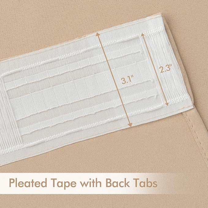 MIULEE Beige Back Tab Blackout Curtains 52x102 Inch Long 2 Panels Set | Rod Pocket Pinch Pleated, Thermal Insulated, Bedroom Living Room Darkening Drapes, Light Blocking Floor to Ceiling Curtains