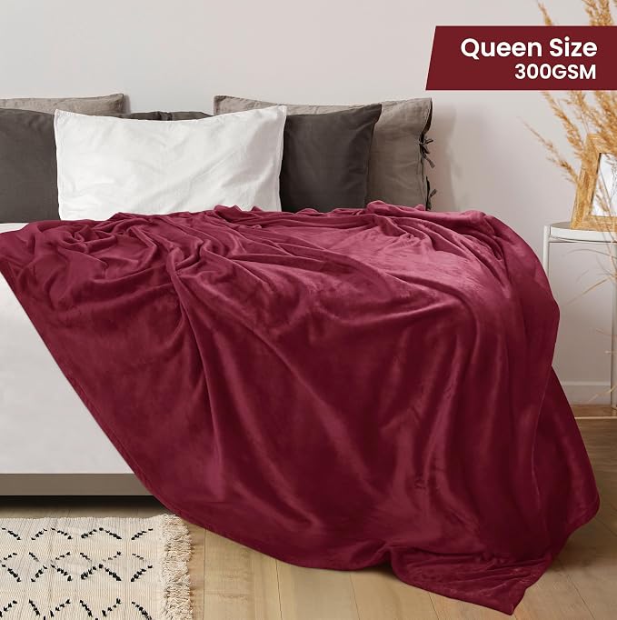 Utopia Bedding Soft Fleece Bed Blanket Queen Size Burgundy (90x90 Inch) | Microfiber Plush Warm Lightweight Breathable Cozy Blanket Anti-Static, All Season Use, Gift for Women and Men