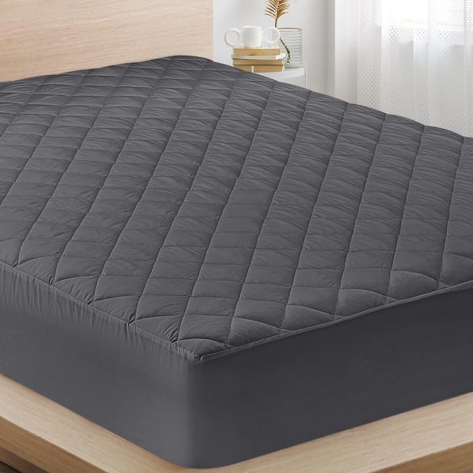 Quilted Fitted Mattress Pad, Queen Mattress Protector Topper with Deep Pocket Stretches up to 16 Inches, Machine Washable Mattress Cover by Utopia Bedding (Grey) | Soft Breathable Fitted Mattress Cover, Noiseless, Deep Pockets & Machine Washable for Ho...