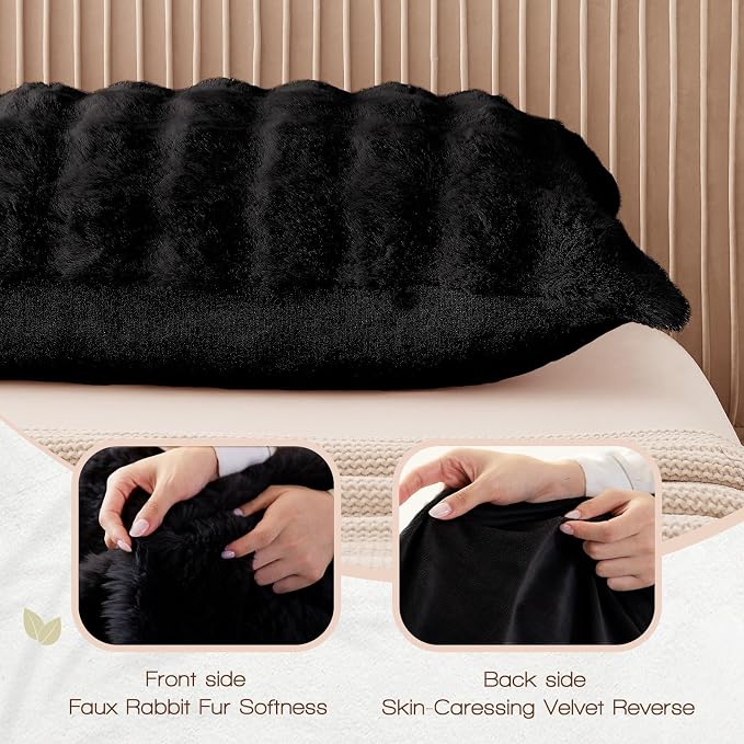 YZ HOME Faux Fur Fluffy Body Pillow for Adults, Soft Support | Firm Body Pillow, Adjustable Support for Side Sleeping, Pregnant Women, Washable cover,Gifts, 20x54 Inch (Black)
