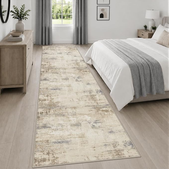 3x10 Washable Runner Rug：Modern Abstract Soft Carpet Beige Brown | For Hallway, Bedroom, Kitchen, Laundry, Bathroom,Door Mat,Modern Abstract,Machine washable,Non-Slip,Stain Resistant,Indoor
