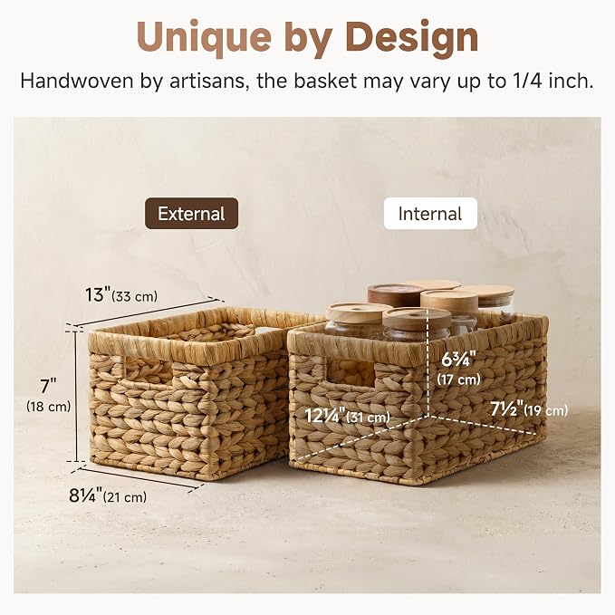 StorageWorks Wicker Basket, Baskets for Organizing, Storage Basket with Built-in Handles, Water Hyacinth Shelves (Medium 4-Pack, Natural Hyacinth)