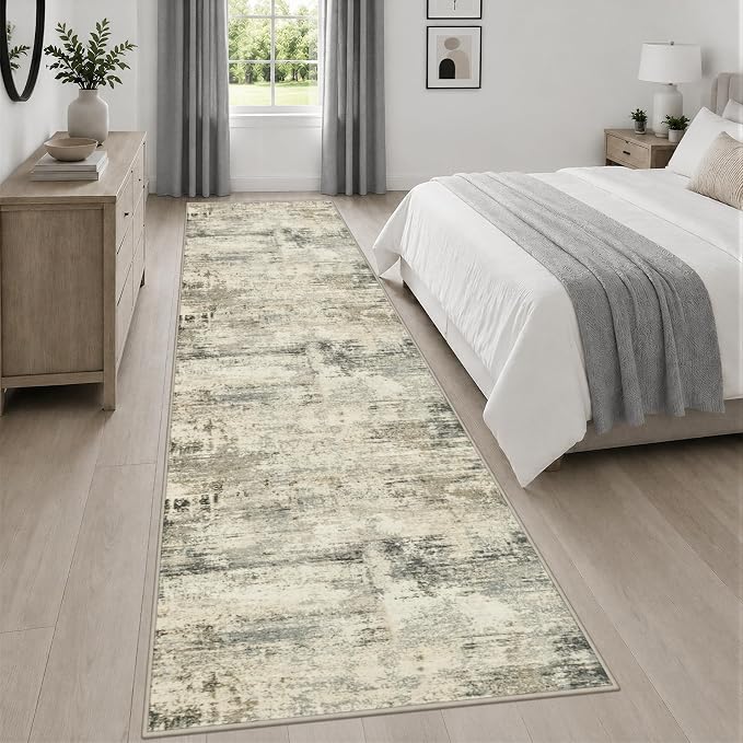 3x14 Washable Runner Rug：Modern Abstract Soft Carpet Ash Brown | For Hallway, Bedroom, Kitchen, Laundry, Bathroom,Door Mat,Modern Abstract,Machine washable,Non-Slip,Stain Resistant,Indoor
