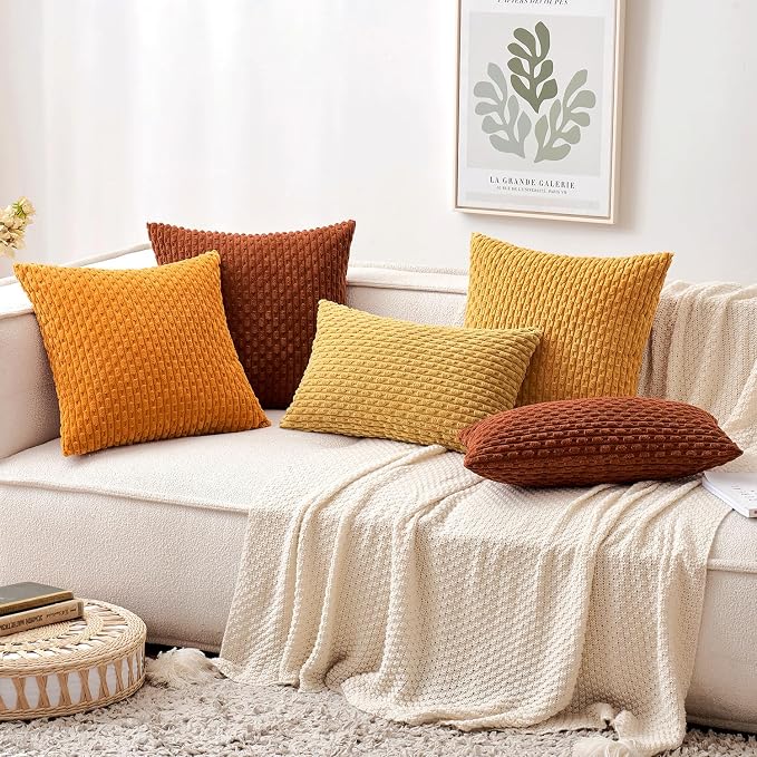 MIULEE Fall Decorative Throw Pillow Covers 20x20 Burnt Textured Corduroy | Terracotta Pack of 2 Striped Pillow Covers Modern Farmhouse Autumn Home Decor for Couch Bed Sofa Living Room