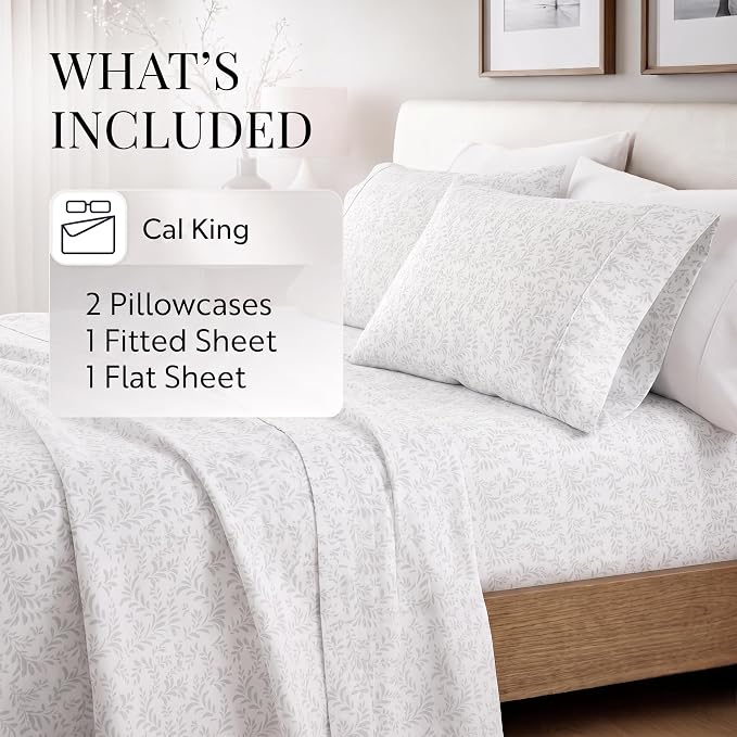 Linen Market 4 Piece California King Bedding Sheet Set (Gray Vines) - Sleep Better Than Ever with These Ultra-Soft & Cooling Bed Sheets for Your Cal King Size Bed - Deep Pocket Fits 16" Mattress