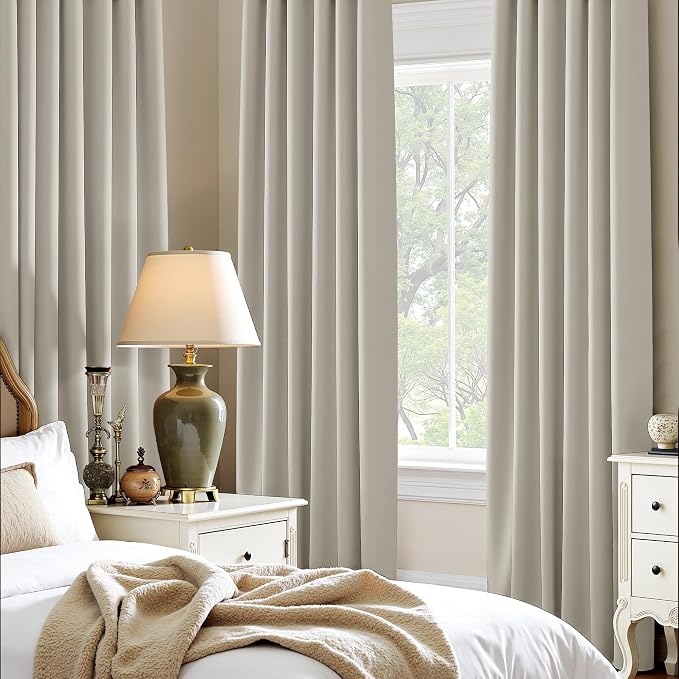PONY DANCE Blackout Curtains for Bedroom 90 inches Long 2 Panels Set, Thermal Insulated Rod Pocket Black Out Window Drapes, Noise Reducing Window Treatment for Living Room(W52 x L90 inch, Cream)