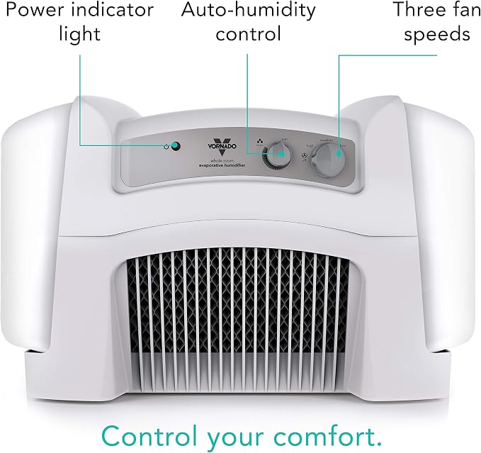 Vornado Evap40 Evaporative Humidifier, 4-Gal Capacity, 1,000 Sq Ft Coverage | Adjustable Humidistat, 3 Speed Settings, Easy to Clean Dual Tank, Large Room Coverage