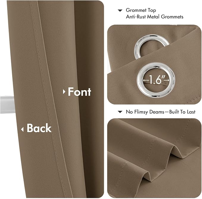 MIULEE Blackout Curtains for Bedroom 2 Panels 40 x 63 Inch Long Khaki | Thermal Insulated, Living Room Darkening Grommet Drapes, Noise Reducing, Light Blocking Window Treatments