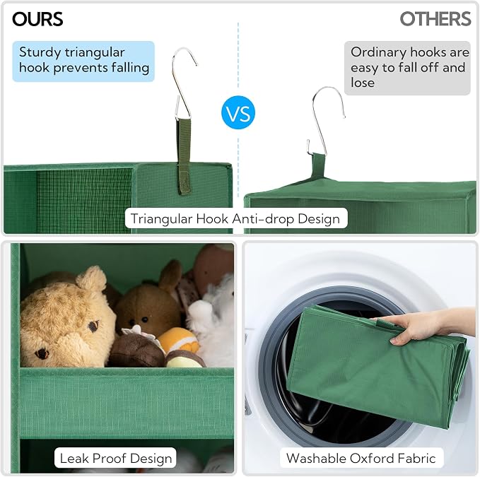 GRANNY SAYS 3-Shelf Hanging Closet Organizer, Foldable Storage, Dark Green | 33 lb Capacity, No-Sag Support, Keeps Clothes Neat, Folds Flat, Fits RV, Dorm & Small Closets