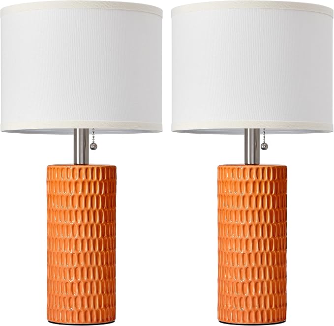 Reaketon 20” Modern Table Lamps Set of 2, Lamps for Bedroom, Orange | Ceramic Table Lamps for Nightstands, Small Table Lamps for Living Room, Bedside, End Table, Kids Room, Pull Chain Switch