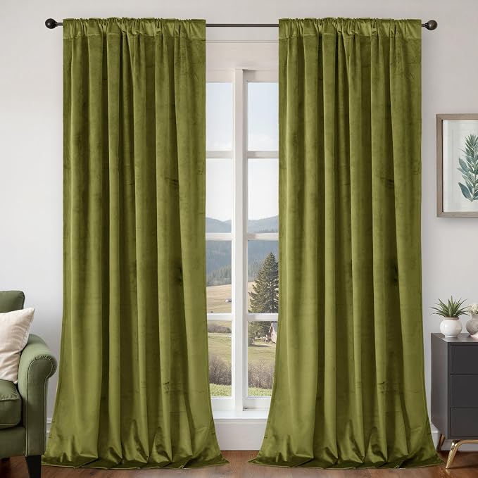 BGment Moss Green Velvet Blackout Curtains, Set of 2 Panels, 52 x 102 Inch | Super Soft, Thermal Insulated, Noise Reducing, Energy Saving, Luxury, Privacy Window Drapes for Bedroom, Back Tab Rod Pocket