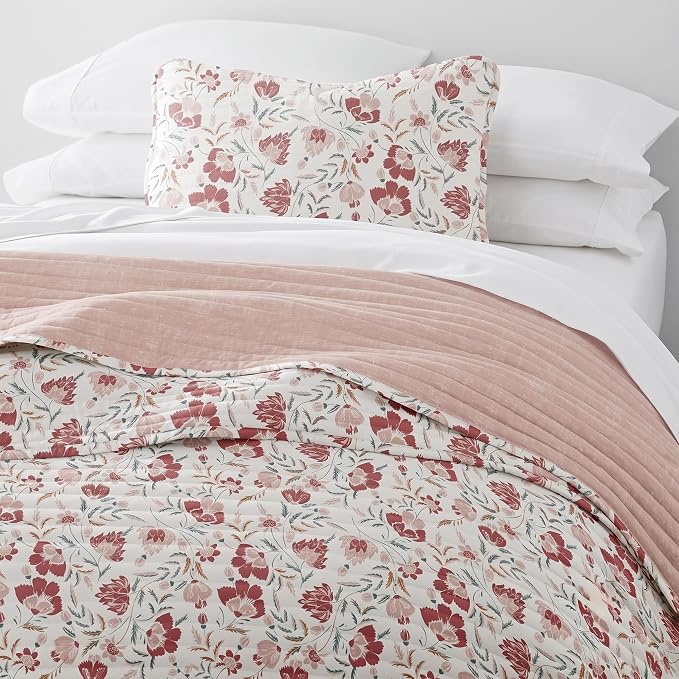 Merit Linens 3 Piece Quilt Set - Super Soft - Lightweight - All Season Quilted Coverlet - Timeless Patterns - Twin/TwinXL Rose