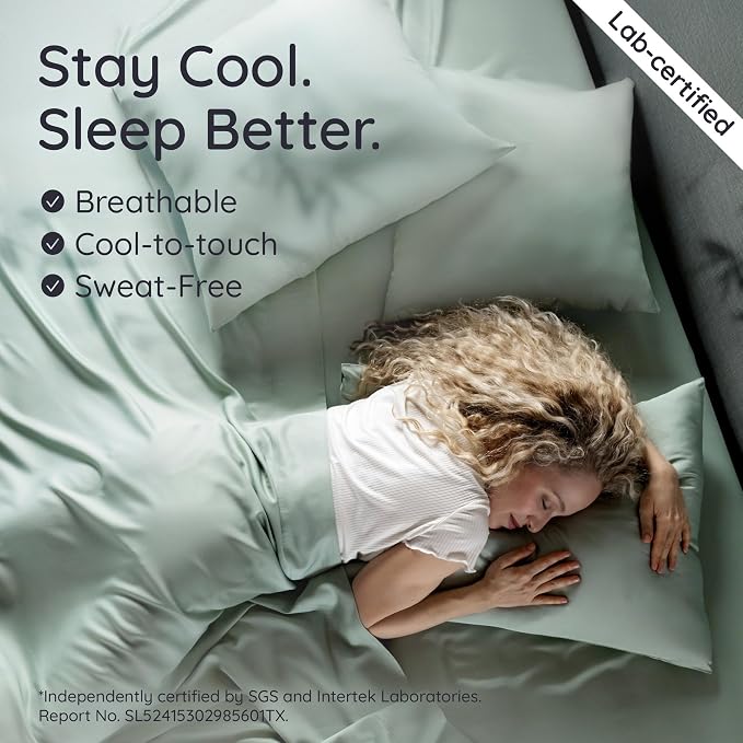 Bambaw 100% Viscose Derived from Bamboo Sheets Twin Size Set – 4-Piece Twin Sheets Set, Cooling, Ultra Soft & Breathable, Moisture Wicking Comfort, Smooth Feel for Restful Sleep (Sea Glass)
