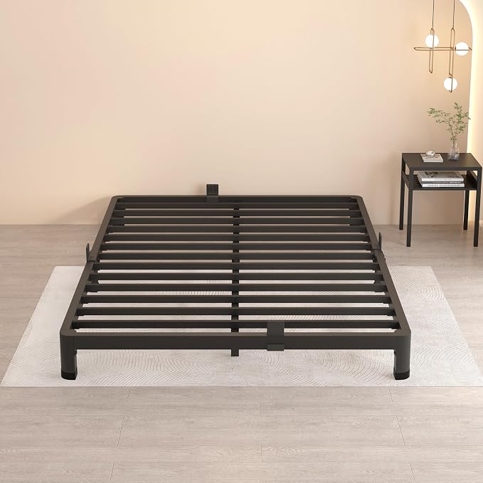 MAF 4 Inch Full Size Metal Platform Bed Frame with Round Corner Legs | Mattress Slide Stopper, 3000 LBS Heavy Duty Steel Slats Support, Noise Free, No Box Spring Needed, Easy Assembly, Anti-Slip