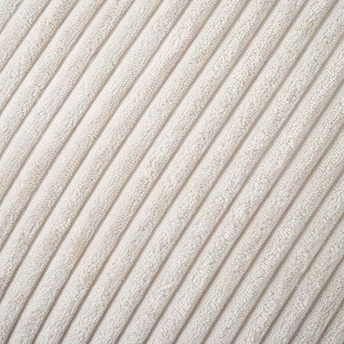 Volcanics Set of 4 Beige Cream Corduroy Couch Throw Pillow Covers 18x18 in | Decorative Modern Double-Sided Striped Cushion Cases, Soft Boho Square Accent Pillow Covers, Mix and Match for Home Decor