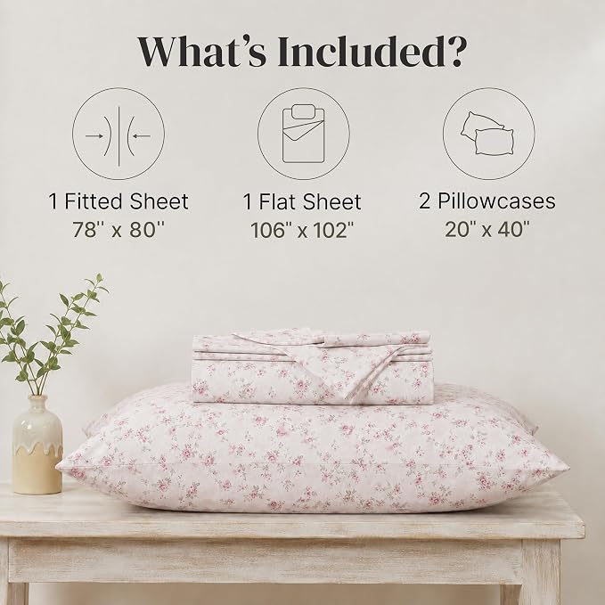 Modern Threads Printed 4-Piece Extra Soft Bedding Sheets & Pillowcase Set, Deep Pocket up to 16 inch Mattress Kashmir Rose King