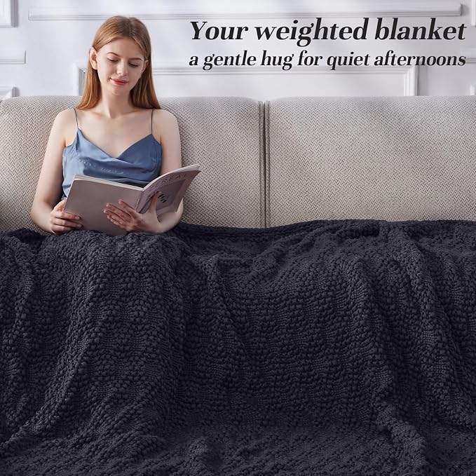 Anysay Knitted Weighted Blanket for Adult, Chunky Knit Throw 50''*60'' 7lbs | Cooling Weighted Blanket for Sleep Breathable Machine Washable Fall Heavy Blanket for Room Decor(Dark Grey)