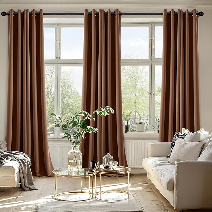 MIULEE Blackout Curtains for Bedroom 2 Panels 40 x 96 Inch Long Mocha Brown | Thermal Insulated, Living Room Darkening Grommet Drapes, Noise Reducing, Light Blocking Window Treatments