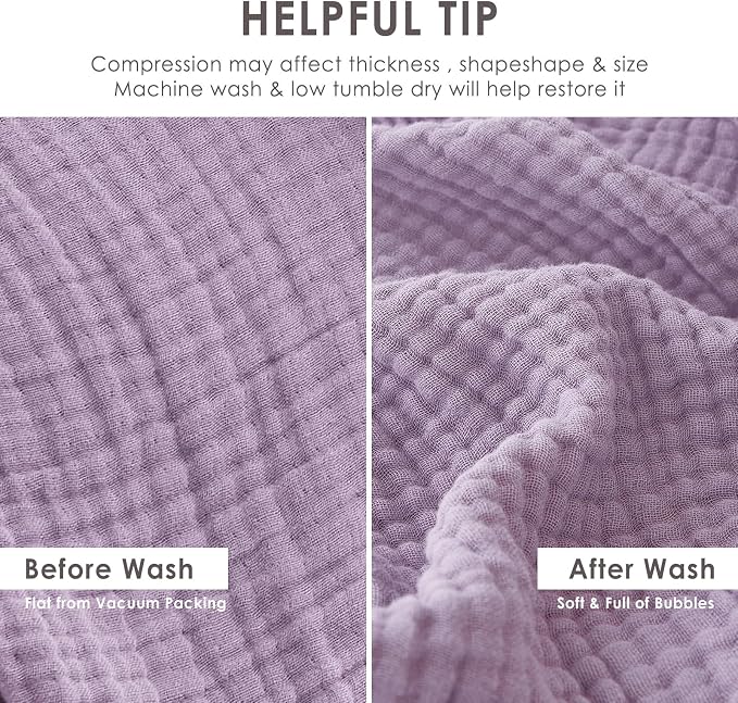 EMME Cotton Blanket Queen Size for Bed Soft Large Muslin Bed Blankets 90"x90" Lightweight Breathable All Season Gauze, Lavender