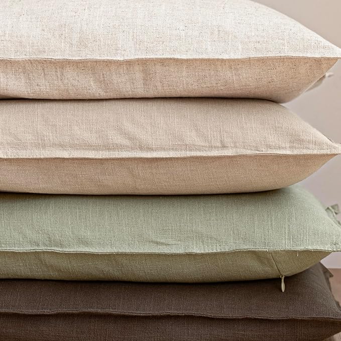 Foindtower Linen Solid Decorative Throw Pillow Cover 18x18 Inch Light Green | Pack of 2 Boho Farmhouse Neutral Pillowcase,Soft Euro Accent Cushion Covers,Home Decor for Bed Couch Sofa Bedroom Living Room