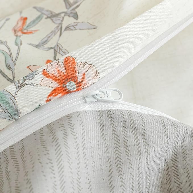 OAITE Twin Duvet Cover Set 3pcs 100% Cotton with Wildflower Stripe | Floral Pattern,Soft, Breathable,Long-lasting,Comfort,Hidden Zipper,8 Corner Ties,Easy Care for All Season