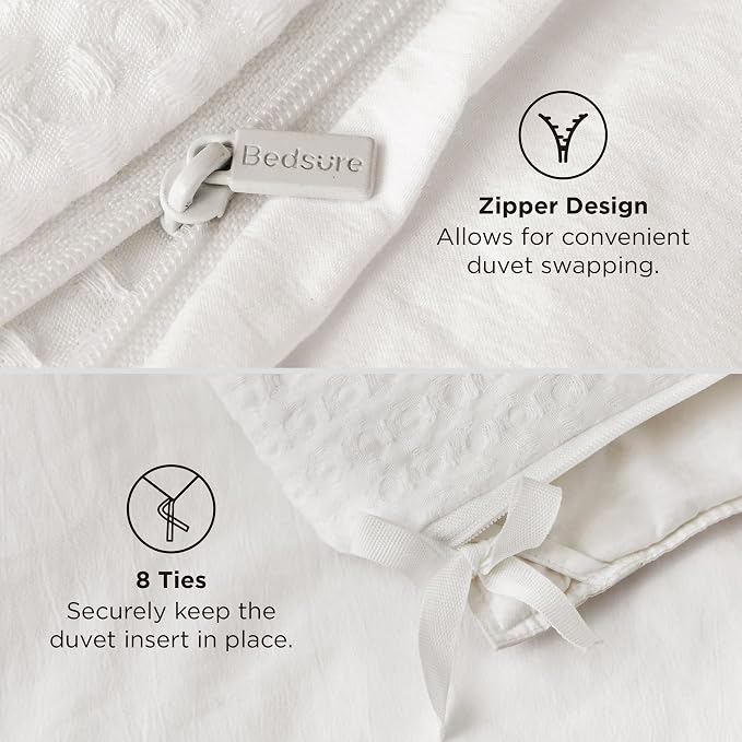 Bedsure Waffle Duvet Cover Queen Size - Only Includes 1 Duvet Cover (90"x90"), Luxury, Soft & Breathable Bedding for All Season, Wrinkle-Resistant Zipper Bedding with 8 Corner Ties, Ivory White