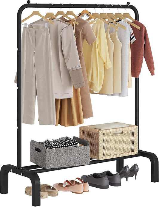 JIUYOTREE Garment Rack Clothing Clothes Rack for Clothes Organizing Black | Standard Metal 34 Inches Garment Rack with Bottom Shelf for Hanging Clothes Coats Jackets Shirts Sweaters Jeans Black