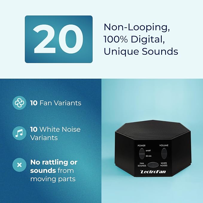 Adaptive Sound Technologies LectroFan Classic Sound Machine, Black | Soothing Sound Machine for Sleep with a Built-in Sleep Timer, Non-Looping Sounds, Speech Privacy and Compact Design