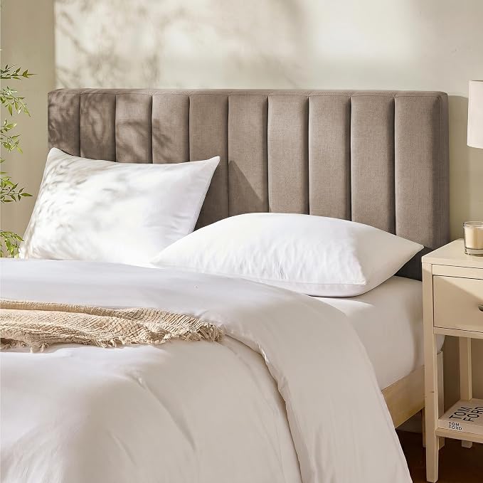 Hearth & Harbor Wall Mounted Queen Headboard Only, Bed Headboard Queen Size | Easy Assemble, Floating Peel & Stick, Upholstered Channel Stitched, 3D Wall Panels, 5 Strips of 3M Tape Included, Mocha Brown