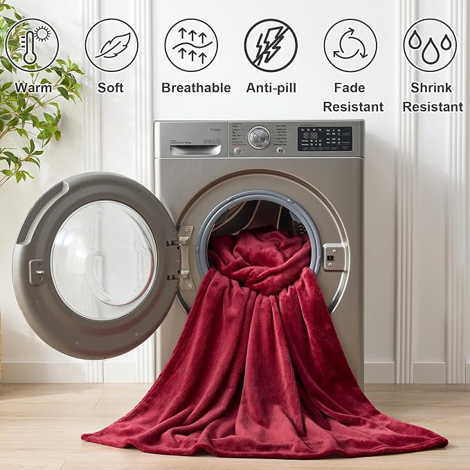 Hansleep Twin Burgundy Red Fleece Blanket, Soft Flannel Bed Blanket | Fuzzy Cozy Blanket 60x80 Inches, Multi-use for Bed, Sofa, Couch, Travel, Camping, All Season Warm Lightweight Cover