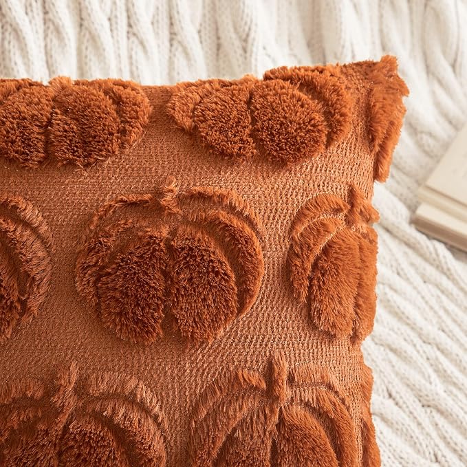 MIULEE Fall Pillow Covers Pumpkin Fall Decor 20x20 Dark Rust | Set of 2 Fall Decorations for Home, Plush Faux Fur Farmhouse Accent Pillowcases, Porch Sofa Couch Cushion Bed Livingroom