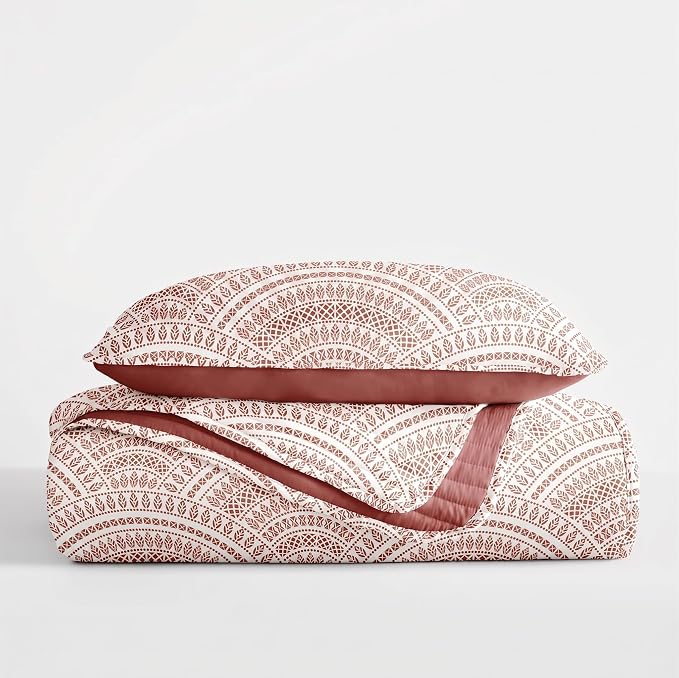 Merit Linens Soft Quilt Coverlet Bedding Set - Pattern/Solid Reversible - Twin/TwinXL Terracotta
