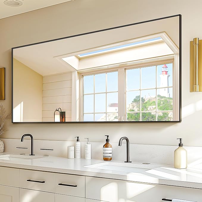Bathroom Vanity Mirror for Wall, 60"x30" Bathroom Mirror for Over Sink | HD Shatterproof Glass, Rectangular Metal Frame, Horizontally or Vertically, Mirror for Bathroom, Living Room, Entryway(Black)