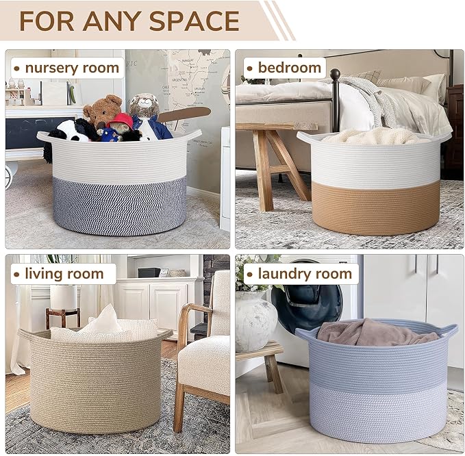 INDRESSME 115L Extra Large Woven Wicker Blanket Basket Living Room | 23.6" x 15.7" Storage baskets for toys laundry & pillows. Fits living room, bedroom or nursery décor. Soft-touch with handles